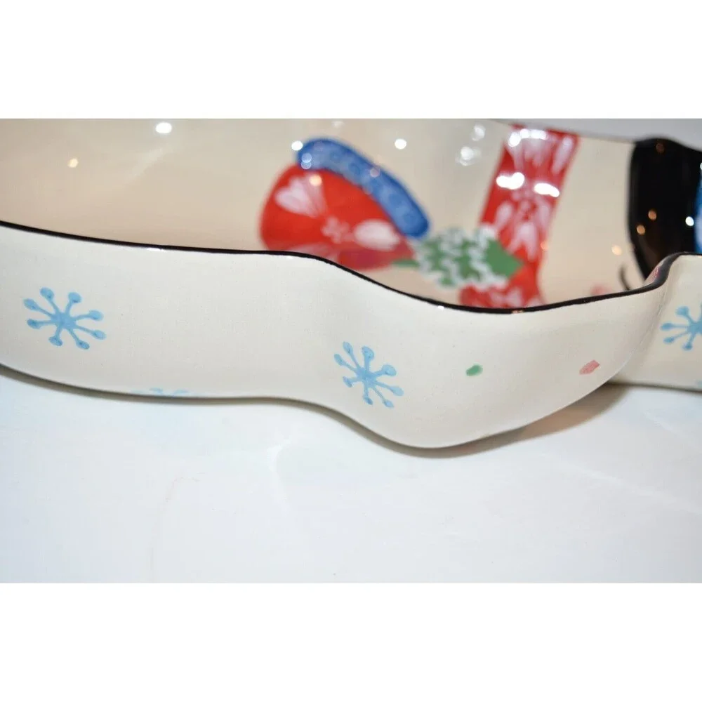 TempTations‎ Tara Winter Whimsy Chip Bowl Baking Dish Snowman Christmas Frosty